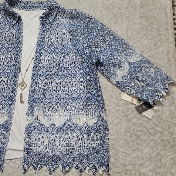 Alfred Dunner Denim Friendly Layered-Look Necklace Top Size 2X NWT White Blue - Picture 5 of 16